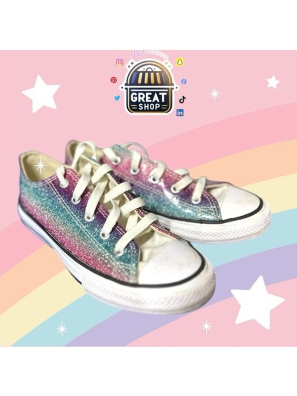 Sparkle CONVERSE All Star Youth Glitter Size 1Y/ 32 Low Top Chuck Taylor